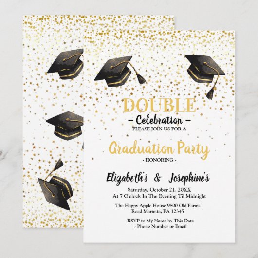 Elegante dubbele viering Graduation Party 2025 Kaart (Voorkant / Achterkant)