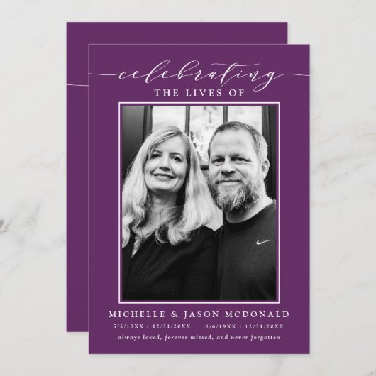 ELEGANTE DUBBELE VIERING VAN HET LEVEN BEGRAFENISD KAART (Voorkant / Achterkant)