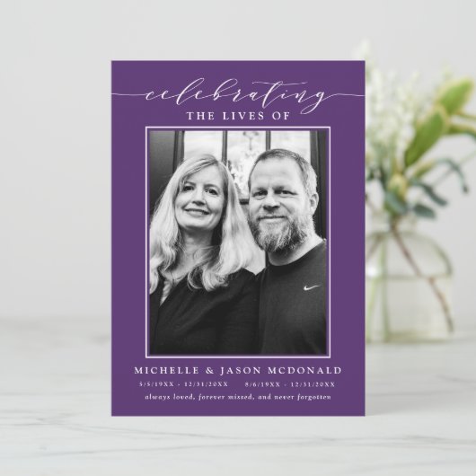 ELEGANTE DUBBELE VIERING VAN HET LEVEN BEGRAFENISD KAART (Staand voorkant)