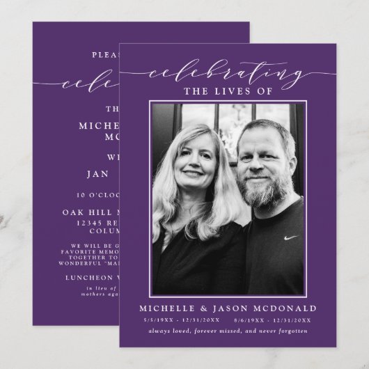 ELEGANTE DUBBELE VIERING VAN HET LEVEN BEGRAFENISD KAART (Voorkant / Achterkant)