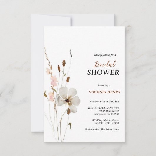 Elegante ducha de novias con flores de Boho Kaart (Voorkant)