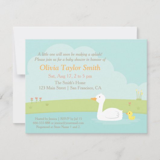 Elegante Duck en Duckling Baby Douche Uitnodiginge Kaart (Voorkant)