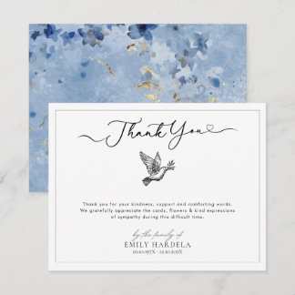 Elegante Duif Dankkaart Gouden Blauw Bloemen Bedankkaart
