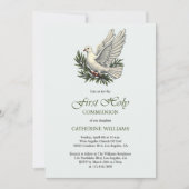 Elegante Duif en Olijftak Eerste Heilige Communie Kaart (Voorkant)