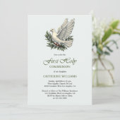 Elegante Duif en Olijftak Eerste Heilige Communie Kaart (Staand voorkant)