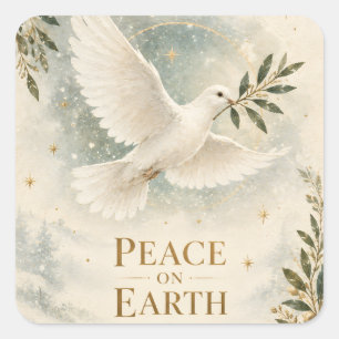 Elegante Duif Kerstmis, Vrede op Aarde Witte stijl Vierkante Sticker