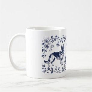 Elegante Duitse Herdershond Kunstmok - Bloem Blauw Koffiemok