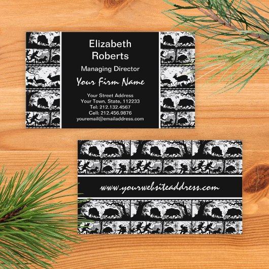 Elegante Duitse jachtscène Running Deer and Boar Visitekaartje