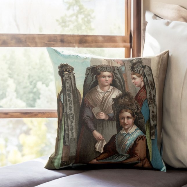 Elegante Duitse vrouwen in Tracht Antiek Kostuums Kussen (Creator heeft geüpload)