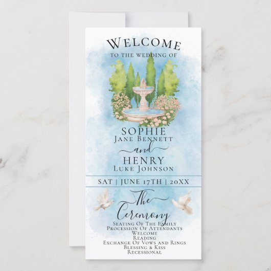 Elegante Duiven Fontein Luxe Trouwprogramma (Voorkant)