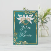 Elegante duiven, hart, & gouden bladeren op Blauwg Kaart (Staand voorkant)