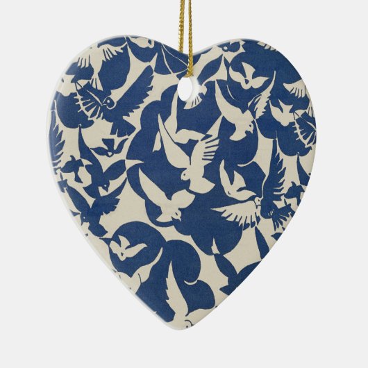 Elegante duiven in wit en blauw keramisch ornament (Rechts)