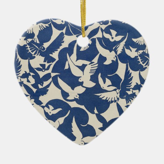 Elegante duiven in wit en blauw keramisch ornament (Voorkant)