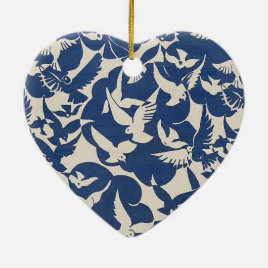 Elegante duiven in wit en blauw keramisch ornament (Achterkant)