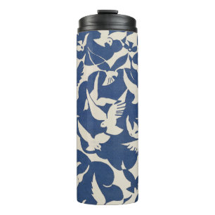 Elegante duiven in wit en blauw thermosbeker