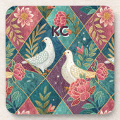Elegante Duiven Roze Bloemen & Goud Geometrisch Pl Bier Onderzetter (Voorkant)