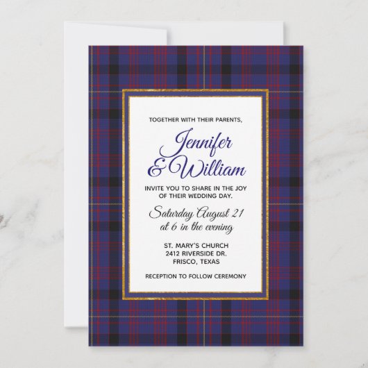 Elegante Dundonald Tartan Plaid bruiloft uitnodigi Kaart (Voorkant)