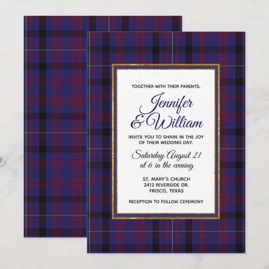 Elegante Dundonald Tartan Plaid bruiloft uitnodigi Kaart (Voorkant / Achterkant)