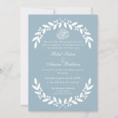 Elegante Dusty Blauw en Wit Blad Islamitische brui Kaart (Voorkant)