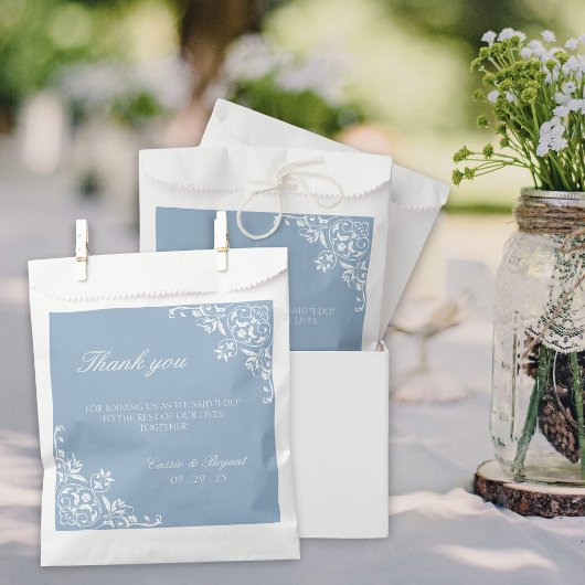 Elegante Dusty Blauw en Wit bruiloft Dank u Bedankzakje