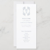 Elegante Dusty blauw Monogram Crest Wedding Progra (Voorkant)