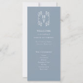 Elegante Dusty blauw Monogram Crest Wedding Progra (Voorkant)