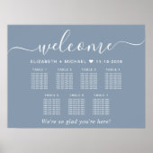 Elegante Dusty Blue 7 Tafel Trouwstoel Grafiek Poster (Voorkant)