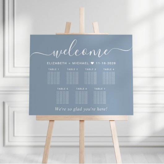 Elegante Dusty Blue 7 Tafel Trouwstoel Grafiek Poster
