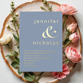Elegante Dusty Blue Ampersand Wedding Gold Folie Uitnodiging