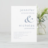 Elegante Dusty Blue Ampersand Wedding Kaart (Staand voorkant)