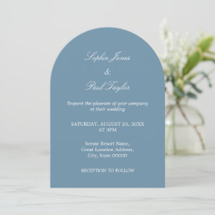 Elegante Dusty Blue Arch bruiloft uitnodiging