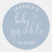 Elegante Dusty Blue Baby Sprinkle Shower Favoriet Ronde Sticker (Voorkant)