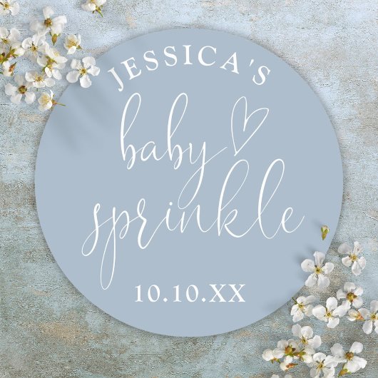 Elegante Dusty Blue Baby Sprinkle Shower Favoriet Ronde Sticker