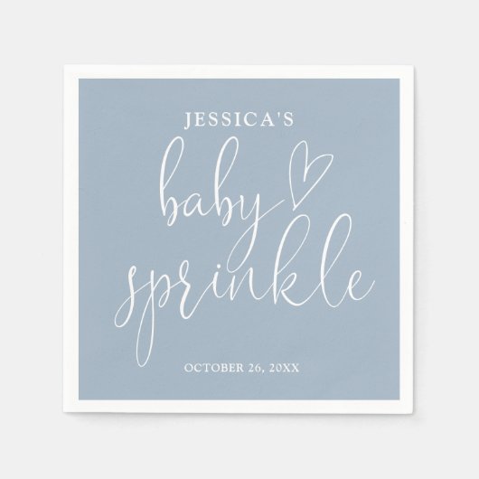 Elegante Dusty Blue Baby Sprinkle Shower Servet (Voorkant)