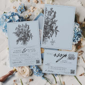 Elegante Dusty Blue  Bloemen Boho Huwelijk RSVP Kaartje