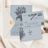 Elegante Dusty Blue  Bloemen Boho Huwelijk RSVP Kaartje