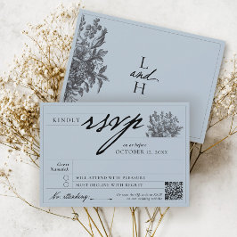 Elegante Dusty Blue Bloemen Boho Huwelijk RSVP Kaartje
