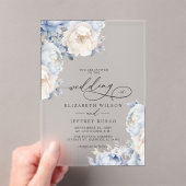 Elegante Dusty Blue Blush Botanical Floral Wedding Acryl Uitnodigingen (Insitu (Draagbaar))