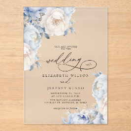 Elegante Dusty Blue Blush Botanical Floral Wedding Acryl Uitnodigingen