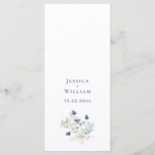 Elegante Dusty Blue Bohemian Winter Foliage Weddin Menu (Achterkant)