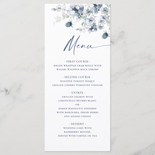 Elegante Dusty Blue Bohemian Winter Foliage Weddin Menu (Voorkant)