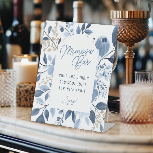 Elegante Dusty Blue Boho Vrijgezellenfeest Mimosa  Reclamebord Met Voetstuk