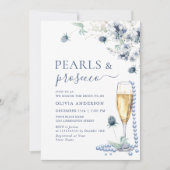 Elegante Dusty Blue Boho Winter PEARLS & Prosecco Kaart (Voorkant)