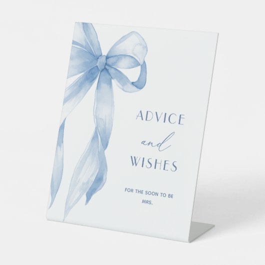 Elegante Dusty Blue Bow Advies & Wensen Reclamebord Met Voetstuk (Voorkant)