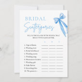 Elegante Dusty Blue Bow Bridal Scattergories Game Kaart (Voorkant)