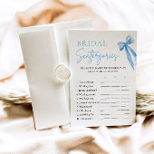 Elegante Dusty Blue Bow Bridal Scattergories Game Kaart