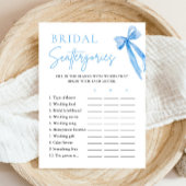 Elegante Dusty Blue Bow Bridal Scattergories Game Kaart