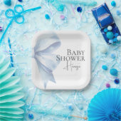 Elegante Dusty Blue Bow Waterverf Baby shower Boy Papieren Bordje (Feest)