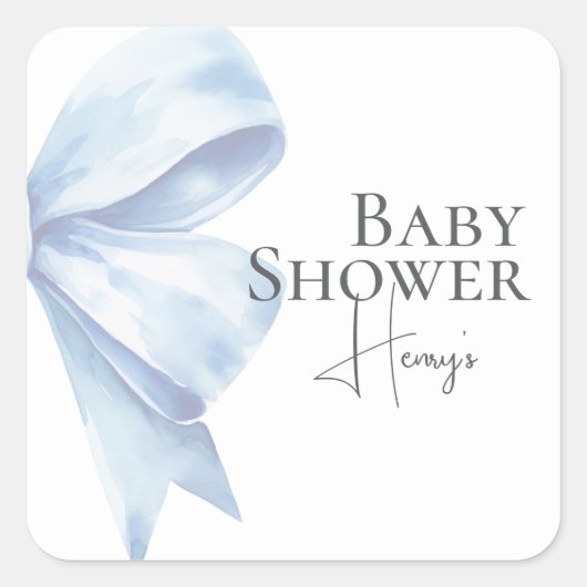 Elegante Dusty Blue Bow Waterverf Baby shower Boy Vierkante Sticker (Voorkant)