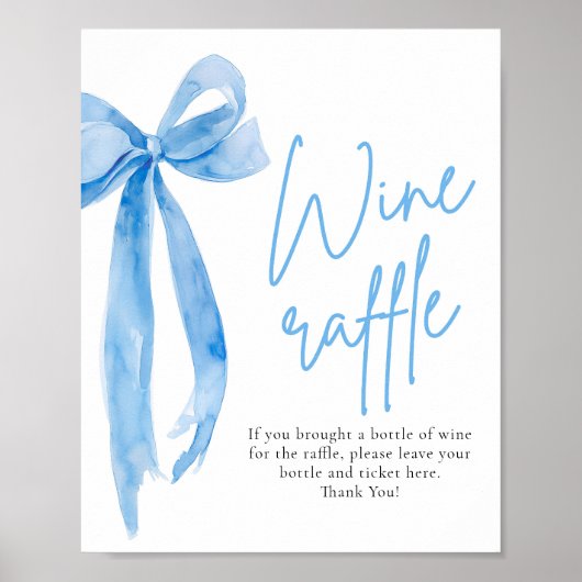 Elegante Dusty Blue Bow Wine Raffle Game Sign Poster (Voorkant)